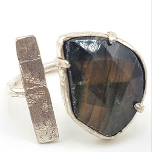 LABRADORITE ADJUSTABLE RING HANDMADE IN STERLING SILVER METAL
